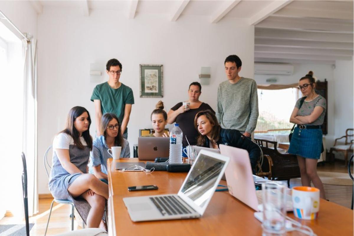 Formazione lavoro - Foto di Fox: https://www.pexels.com/it-it/foto/gruppo-di-persone-che-guardano-sul-computer-portatile-1595385/